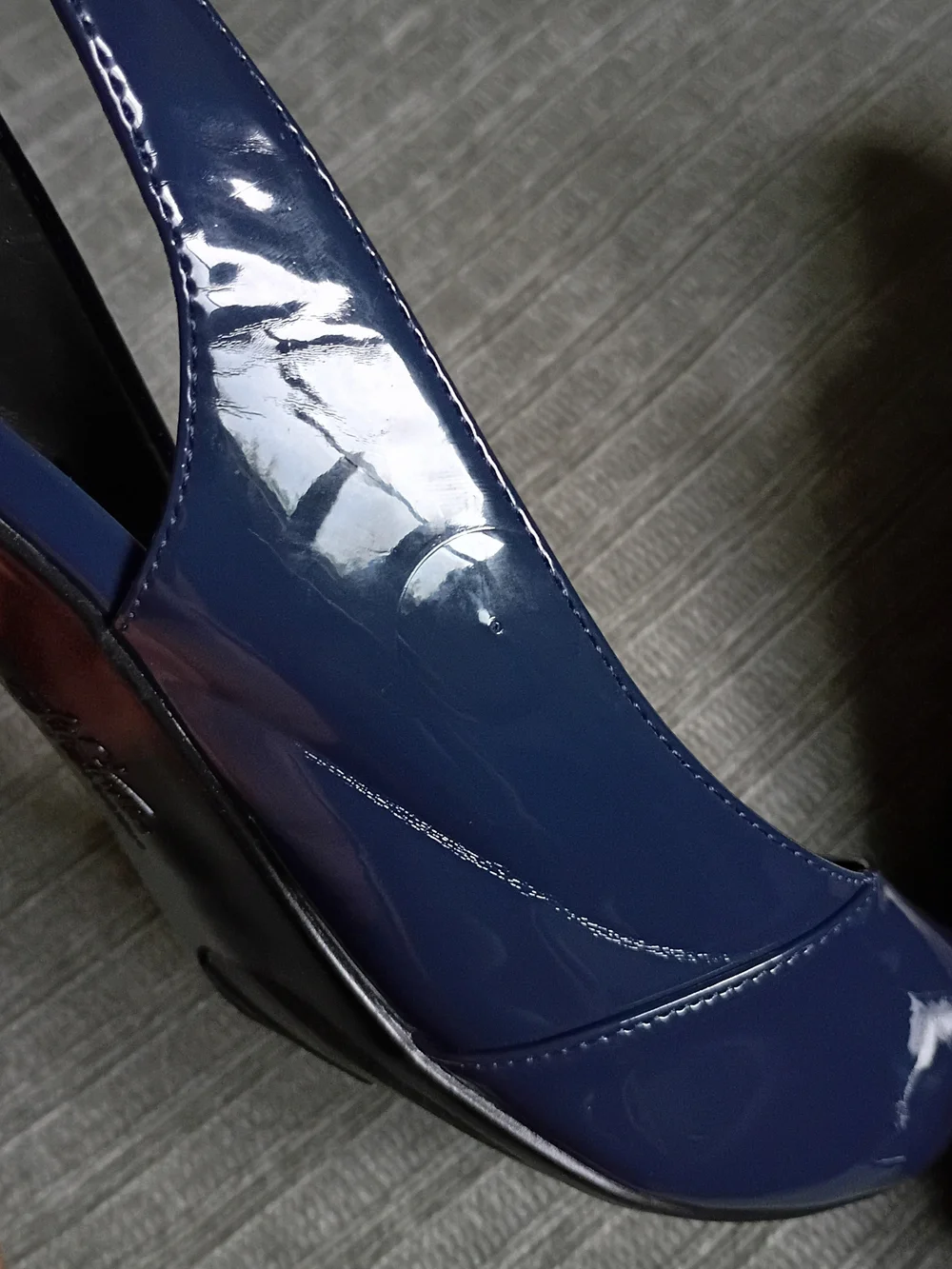 LifeStride Tannis Navy Blue Patent Peep Toe Slingback Heels Pumps Sz 11W